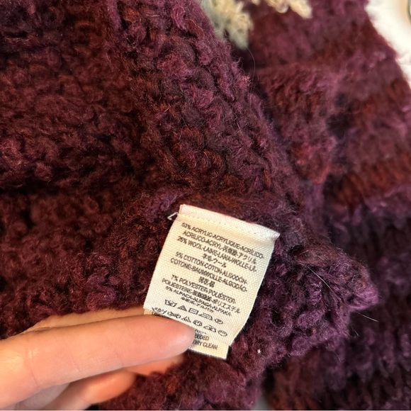 Free People Fuzzy Fair Isle Knitted Wool Sweater Gorpcore Winter Burgundy XS - Picture 8 of 10